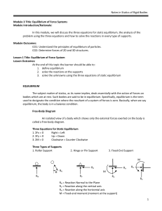 Statics of Rigid Bodies: Equilibrium of Force Systems