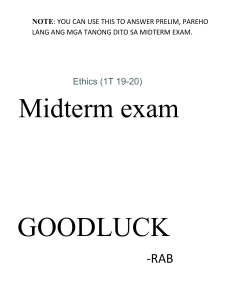 Ethics Midterm Exam: Moral Reasoning & Values