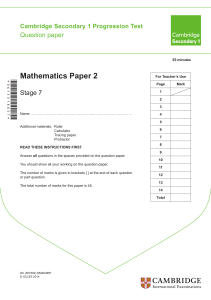 Cambridge Secondary 1 Progression Test Math Paper 2