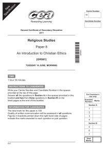 Re merged ccea gcse christian ethics ppq past paper questions from 2011