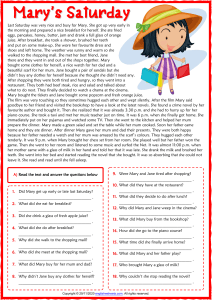 past simple marys saturday esl reading comprehension questions worksheet