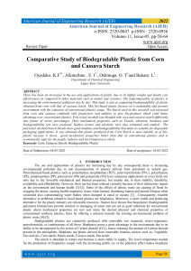 Corn and Cassava Starch as an Additive Component to Biodegradable Plastic