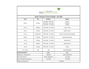 Grade 7 Semester 2 Final Exam Timetable June 2023