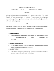 -STANDARD EMPLOYMENT CONTRACT CONTRACT - ENGLISH VERSION
