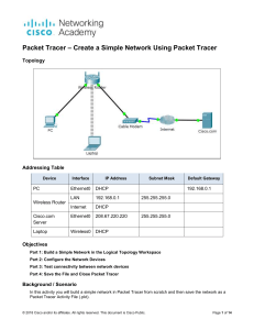 1.1.2.5 Packet Tracer - Create a Simple  Network Using Packet Tracer