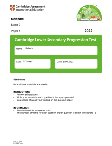2022 Science Stage 9 - Paper 1