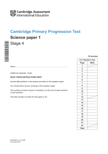 Cambridge Primary Progression test Science stage 4