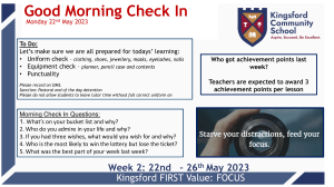 Tutor Time Morning Check Ins 22-26  May 2023