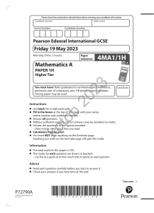 IGCSE Maths 4MA1 1H – May 2023