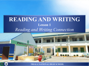 INTRODUCTION UNIT 1 - Lesson 1 The Reading and Writing Connection