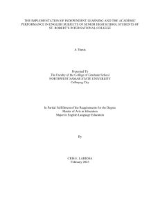 Thesis-Proposal-CRIS LARIOSA-The Implementation of Independent Learning and the Academic Performance in English Subjects of SHS Students in SRIC