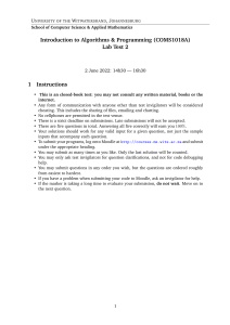 Algorithms & Programming Lab Test - University Level