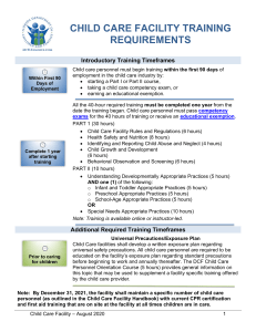 Child Care Facility Training Requirements August 2020
