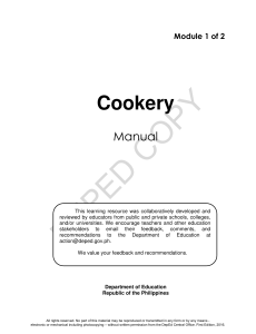 Module 1 of 2 Cookery Manual Department