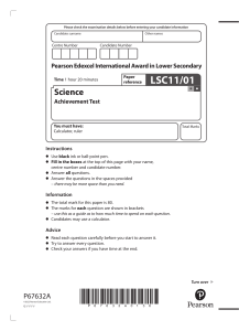 Science Exam Paper - Pearson Edexcel Lower Secondary