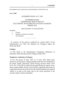 Interpretation (Temporary Reduction of Electronic Road Pricing System Charges) Order 2023