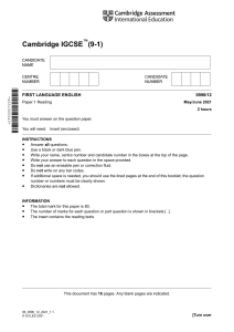 Cambridge IGSCE First Language English Mock Exam Paper