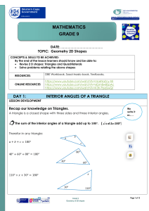 Geometry worksheet for Grade 9