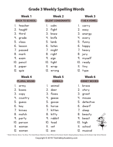 Grade 3 Weekly Spelling Words