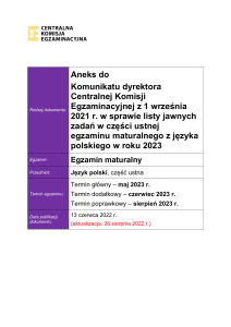 Aneks EM Komunikat o egzaminie ustnym z języka polskiego Formuła 2023