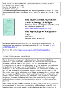 Aletti, M. The Psychology of Religion in Italy 1992