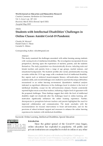 Students with Intellectual Disabilities’ Challenges in Online Classes Amidst Covid-19 Pandemic