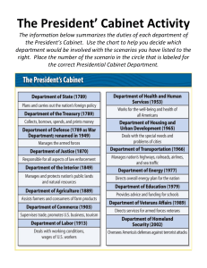 President's Cabinet Departments Worksheet