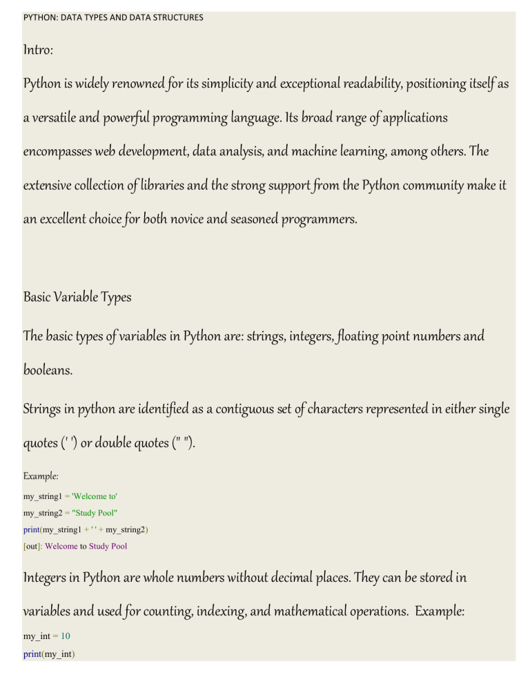 PYTHON Introduction Notes