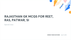 RAJASTHAN GK MCQS FOR REET RAS PATWAR SI no anno