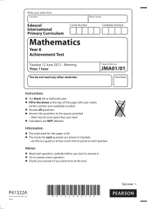 Pearson Yr 6 Achievement Test-Maths Q(JMA01)-2012