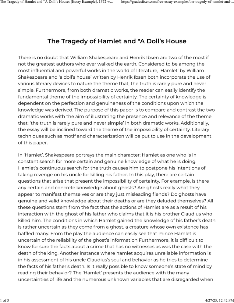 a doll's house essay thesis