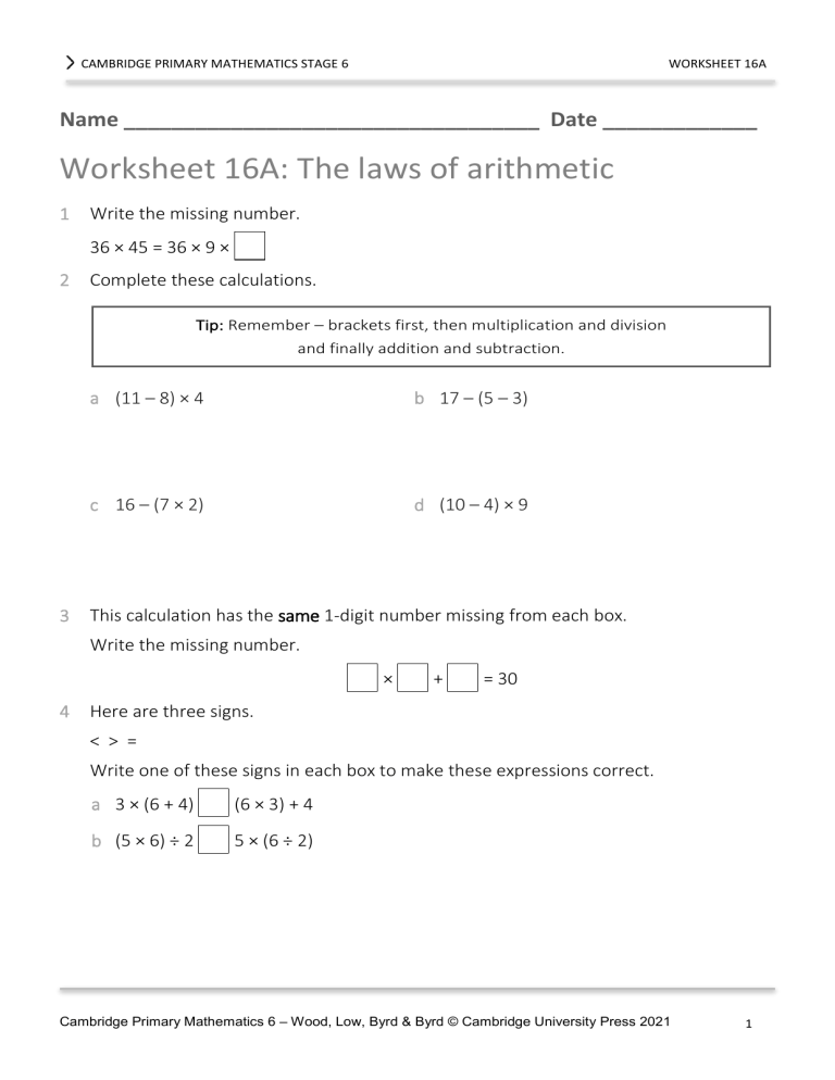 Prim Maths 6 2ed Tr Diff Ws 16a