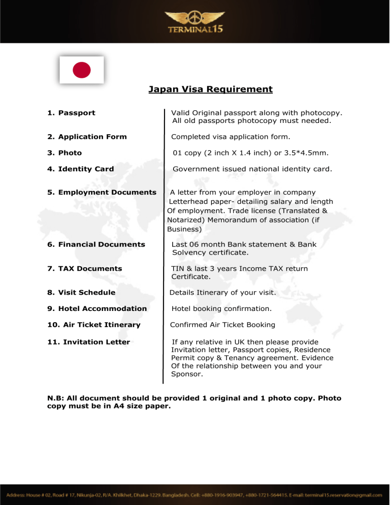 japan tourist visa bank statement