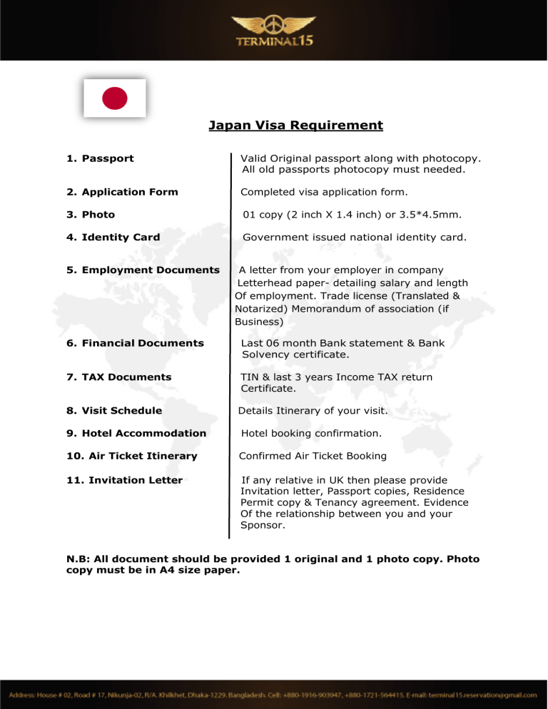 tourist visa requirements to japan