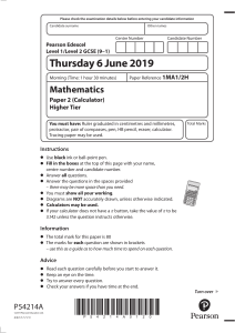 2hjune2019 - Edexcel GCSE Exam Paper Higher Maths