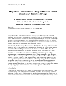 Deep Direct Use Geothermal Energy In the North Dakota Clean Energy Transition Strategy