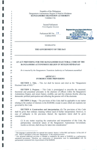 Bill No. 29 - Bangsamoro Electoral Code