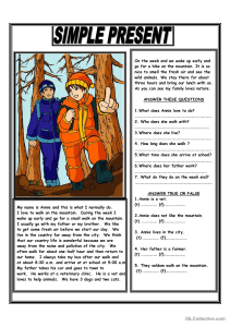 SIMPLE PRESENT READING COMPREHENSION TEXT