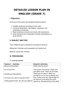 DETAILED LESSON PLAN IN ENGLISH GRADE 7
