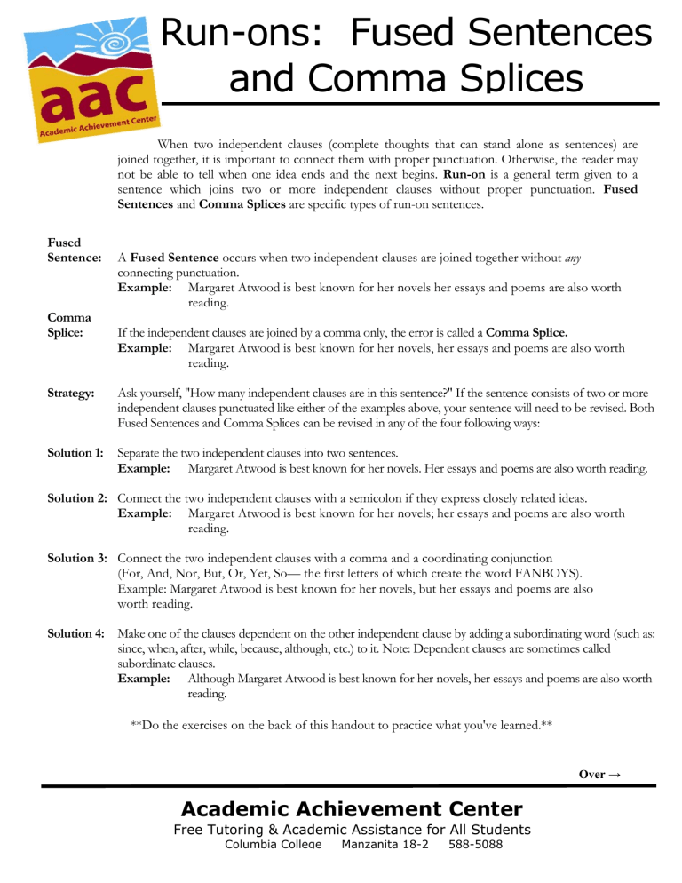 Sentence Fragments Run Ons And Comma Splices Worksheets