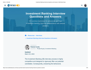 Investment Banking Interview Questions & Answers