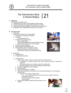 Module 21 The Role of the Veterinarian in Animal Welfare