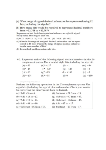 2's Complement Arithmetic Worksheet