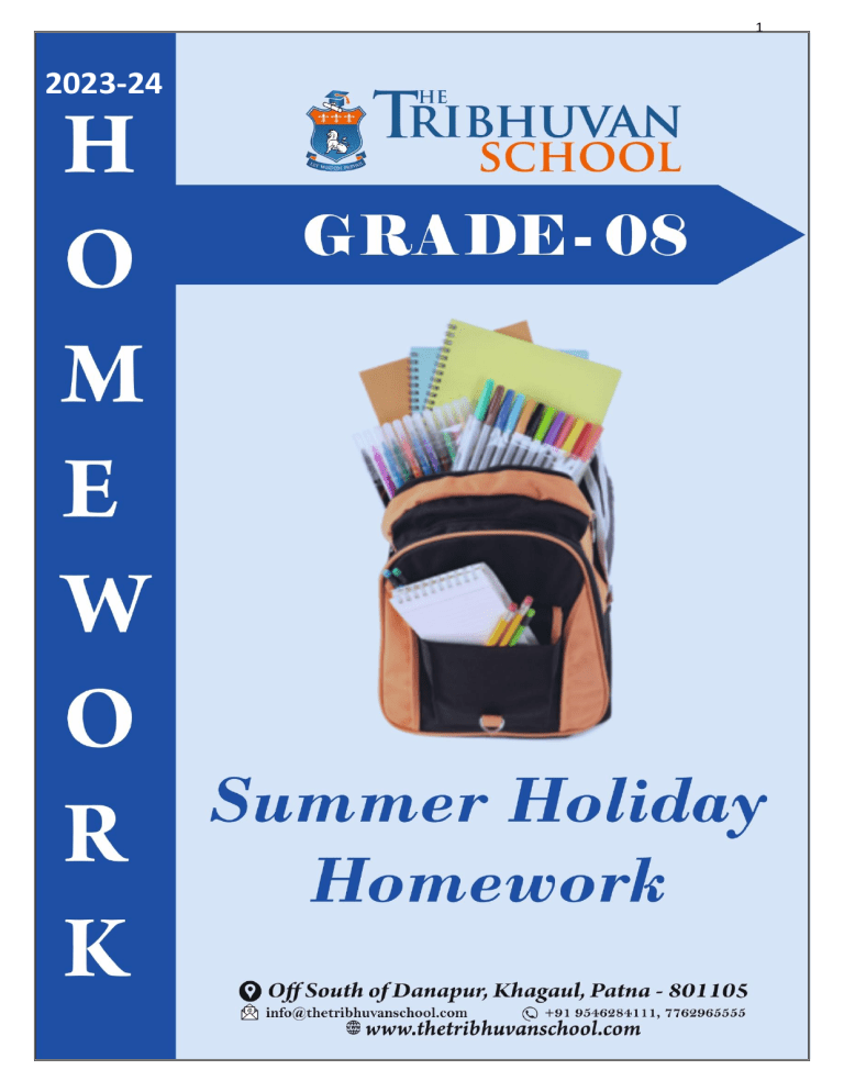 class 8 holiday homework 2023