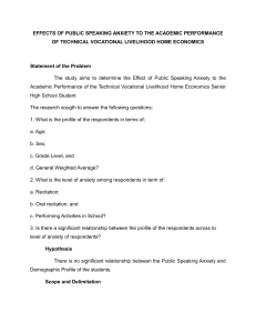 EFFECTS OF PUBLIC SPEAKING ANXIETY TO THE ACADEMIC PERFORMANCE OF TECHNICAL VOCATIONAL LIVELIHOOD HOME ECONOMICS