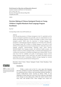 Decision Making of Chinese Immigrant Parents on Young Children’s English-Mandarin Dual Language Program Enrollment