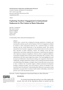 Exploring Teachers’ Engagement in Instructional Endeavors in The Context of Basic Education