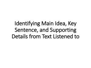 Main Idea, Key Sentence, Supporting Details Worksheet