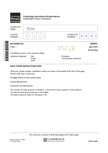 Cambridge Primary Checkpoint Mathematics Exam Paper