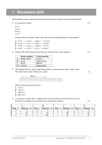 AS Physics Worksheet 1 physical quantities
